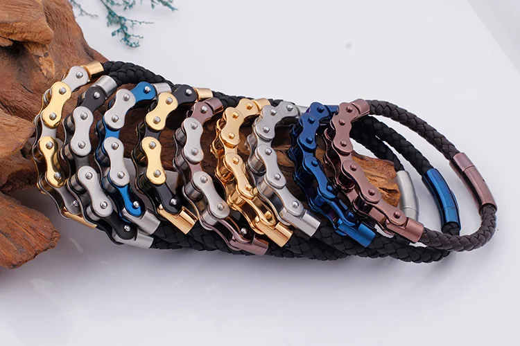 Leather Bike Chain Bracelet