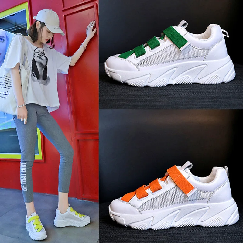 

2019 Summer Running Shoes for Women Flock Platform White Sneakers hook loop Sewing Wedges Lover Shoes for Women Zapatos Mujer