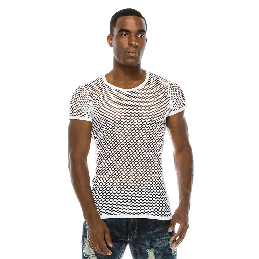 メンズメッシュシースルー網 Tシャツ 18 ファッションセクシーな半袖ナイトクラブの摩耗 Tシャツ男性パーティー実行ストリートトップス Tシャツ Aliexpress
