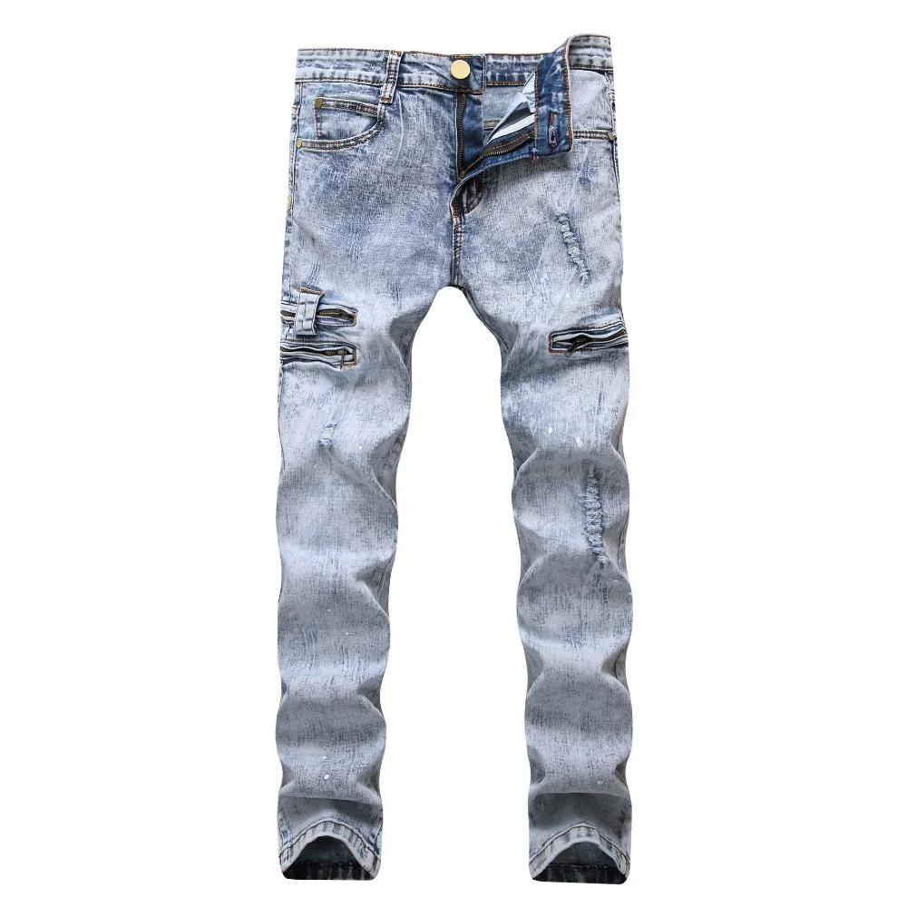 Мужские джинсы стрейч на молнии с боковым карманом|biker jeans|denim biker jeansjeans for men |