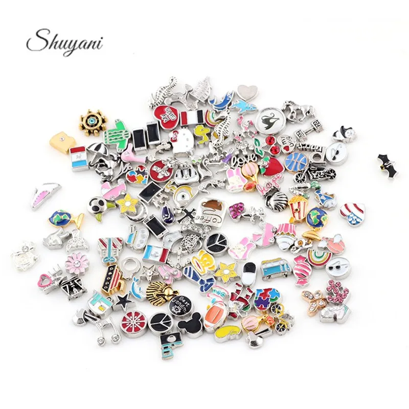 

50pcs /lot Alloy Metal Assorted Floating Locket Charms for Memory Living Glass Locket Pendant Findings