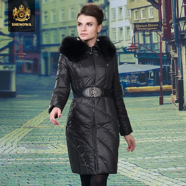 Cheap 2014 Time-limited Top Fasion Freeshipping Women Slim Medium Fox Fur Collar Luxurious Thicken Plus Size 3xl Coat Down Jacket Ems
