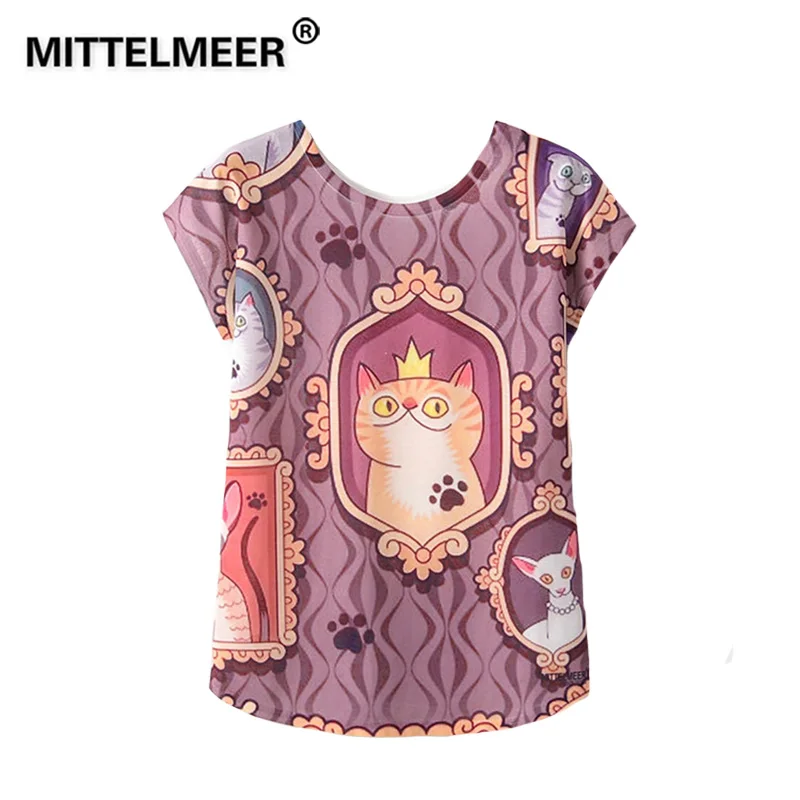 

MITTELMEER 2019 Summer Harajuku kawaii t Shirt Women Girls Student Short Sleeve Cartoon Cat animal cactus T-Shirts Tee