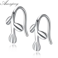 Anenjery, 925 пробы, серебряные серьги, ручная работа, молодые листья, серьги-гвоздики для женщин, Стерлинговое серебро, ювелирные изделия, oorbellen, S-E446