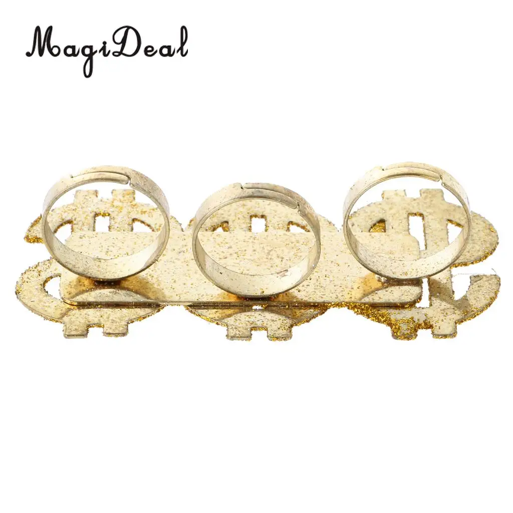 MagiDeal Set of 3pcs Glitter USD Dollar Signs Eye Glasses Ring Necklace 70s 80s Rapper Big Daddy Costume Dress up Jewelry Props