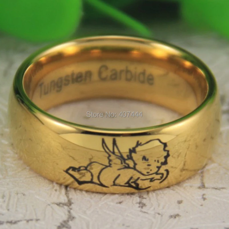 

YGK Tungsten Ring YGK JEWELRY Hot Sale 8MM Gold Color Dome Lovely Angel My Love New Men's New Tungsten Wedding Ring