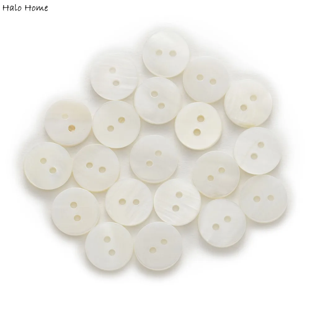 Shell 20 հատ 2 փոս սպիտակ կլոր կոճակներ Տնային զարդարանք կարի գրանցամատյանով հագուստ 10-18 մմ ընտրովի