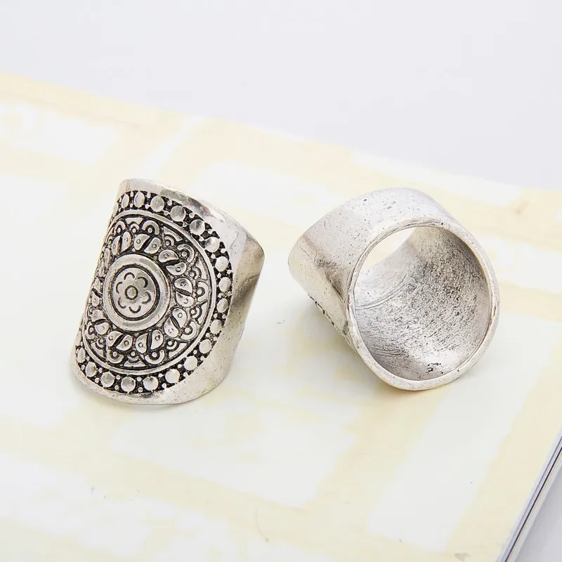 

Women Boho Retro Silver Carved Flower Finger Ring Jewelry Bohemian Ethnic Turkish Rings For Gift