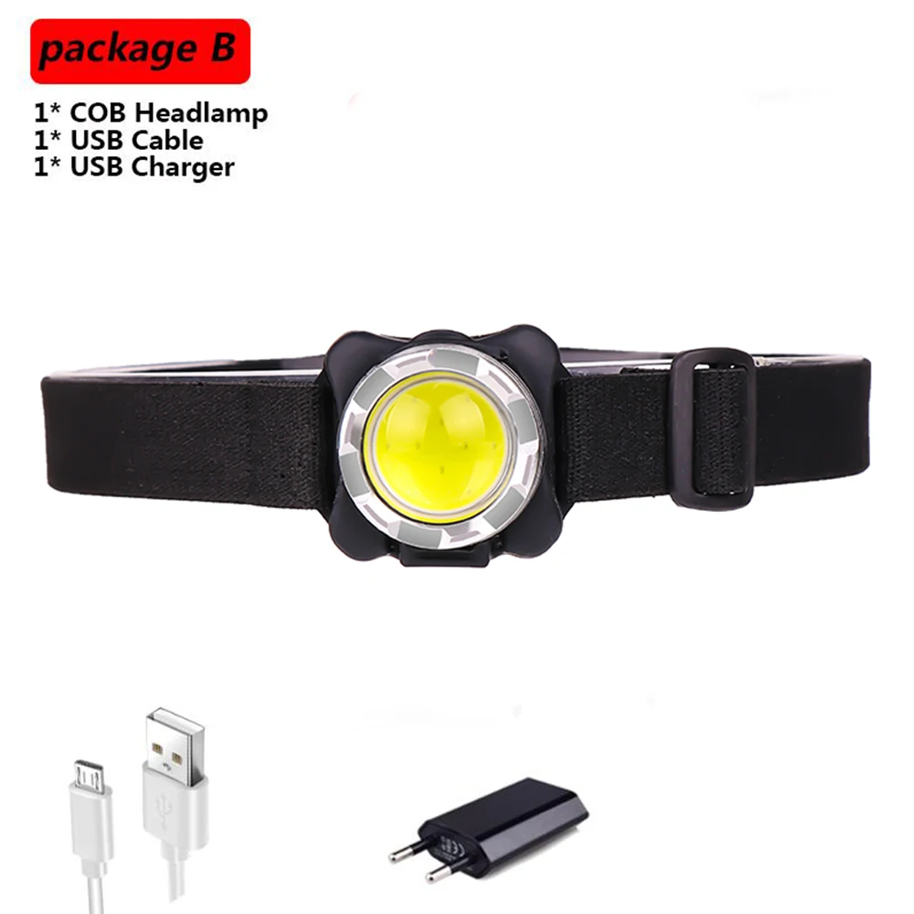 Pocketman налобный фонарь USB головной светильник COB светодиодный налобный фонарь перезаряжаемый головной светильник водонепроницаемый со встроенным аккумулятором белый красный светильник ing - Испускаемый цвет: Package B