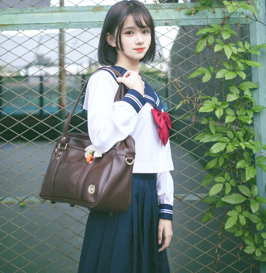 Japanese High School Shoulder Bag PU Leather Girls Students Handbag