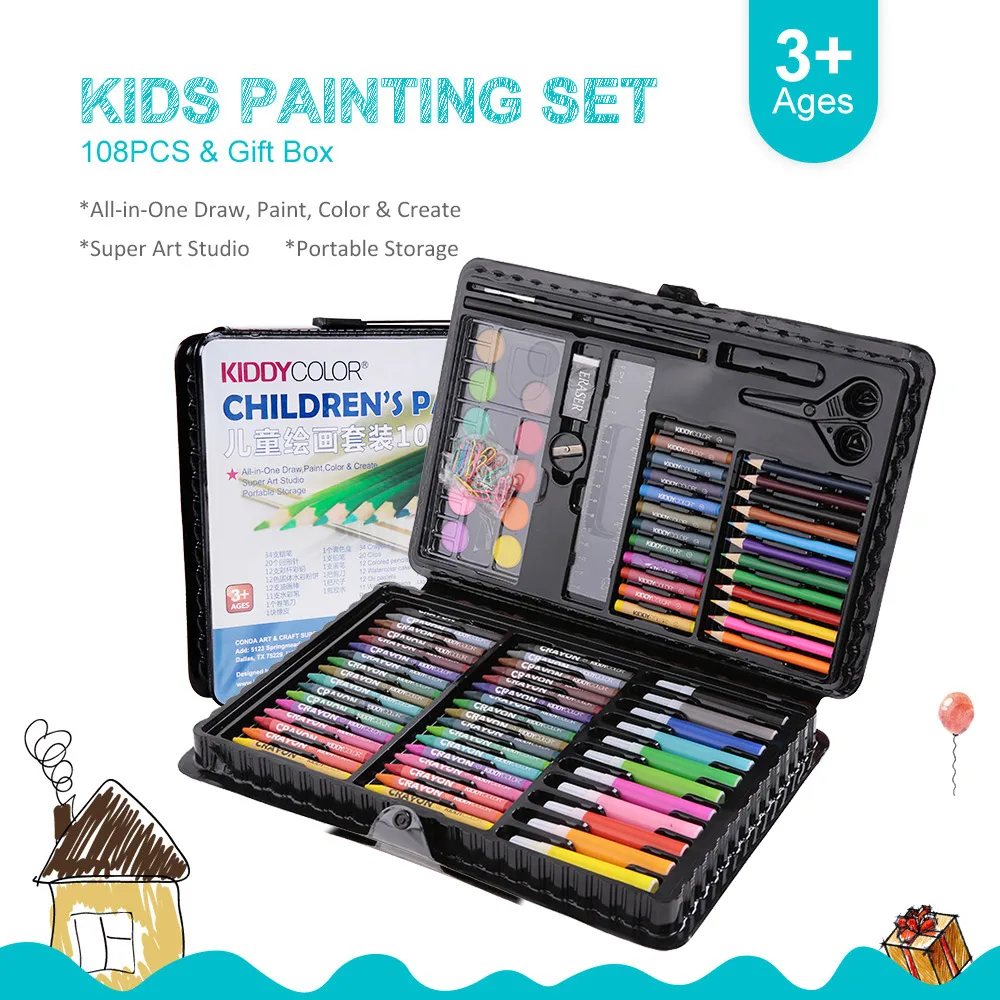 108pcs Art Drawing Kit Watercolor Pen Marker Set Kids Painting Set