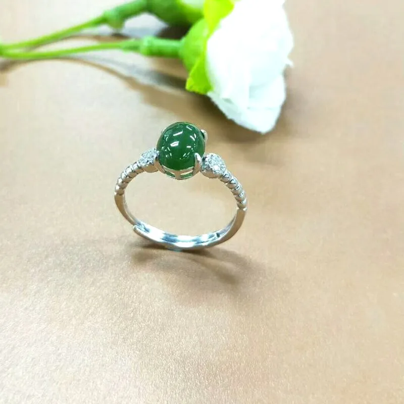 Natural authentic spinach green jade lovers ring, xinjiang hetian jade