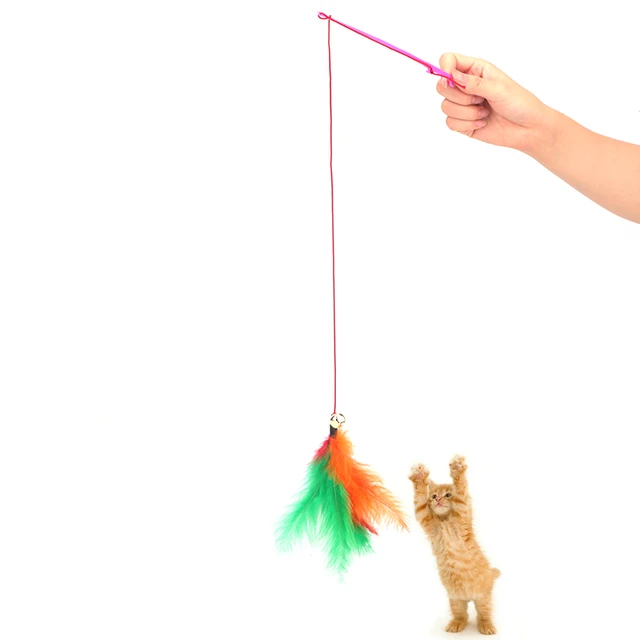 Pet Cat Toy Funny Fishing Rod Cat Stick Elastic Wire Colorful Feather