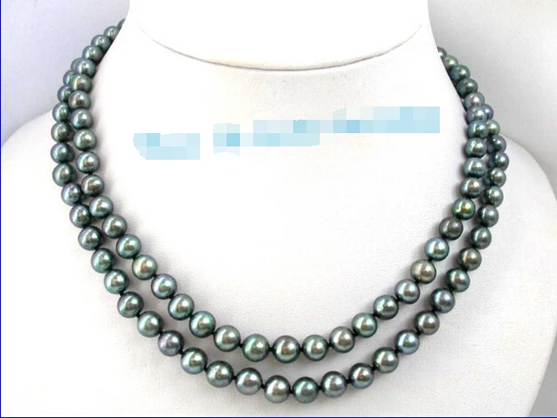 

S46DR56 FREE shipping>>>>>>2row nature round peacock black cultured pearl necklace 925sc clasp j1843 new