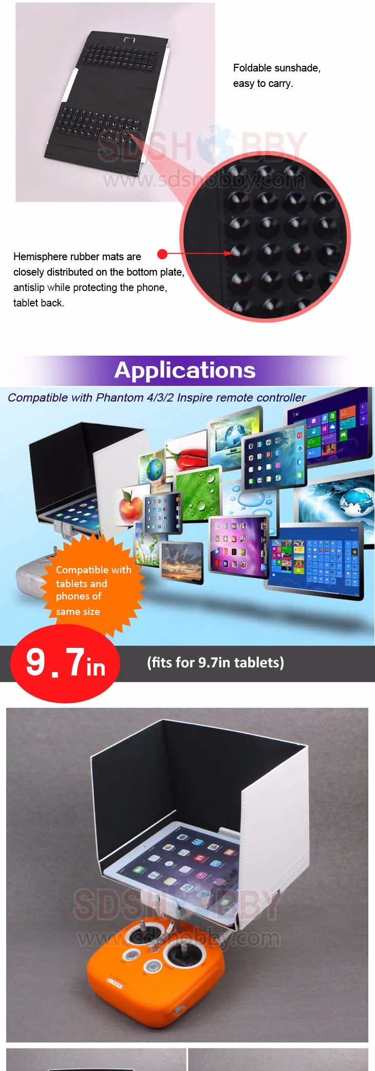 Aerial Photograph 5.5in Smartphone Sunshade 7.9in 9.7in Tablet Sunshade Sun Hood For DJI Inspire 1 DJI Phantom 4/3/2