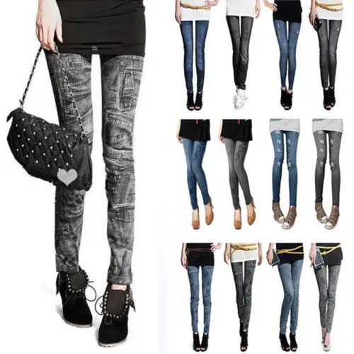 

2015 Fashion Women Leggings for Women Polyester Spandex Jeans Hole Pleated Prints Casual Denim Sexy Leggings
