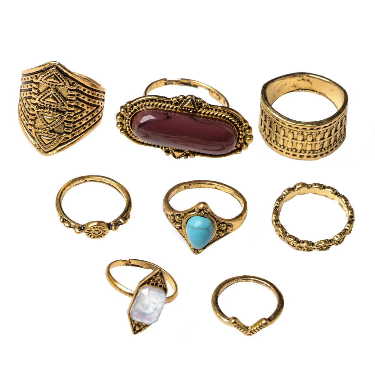 Bohemian Style 8pcs/Set Vintage Anti Silver Rings Retro Punk Midi Rings Set for Women Above Knuckle Finger Rings Fashion Jewelry