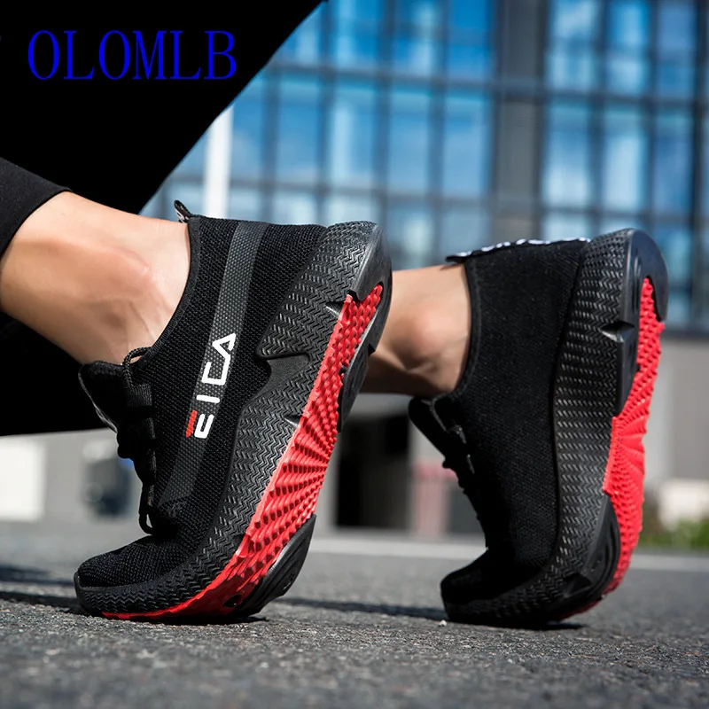OLOMLB 2019 Casual Men Shoes Summer Sneaker Breathable Casual Mesh Shoes Trend Korean Shoes Men Sweat-Absorbant Off Black Shoes