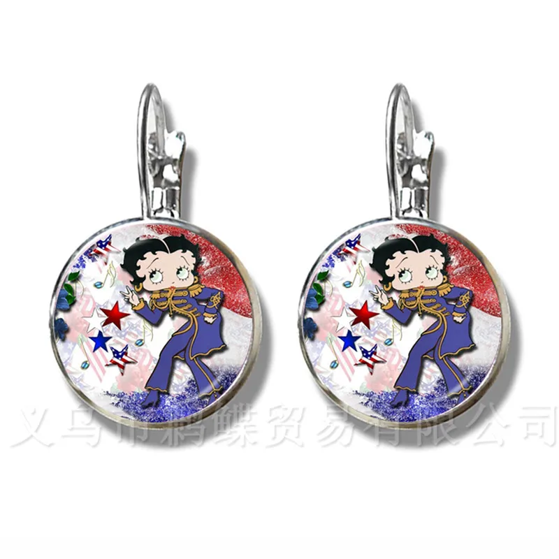 Женские классические серьги с узором Betty Boop очаровательные стеклянные купольные
