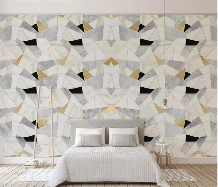 

Custom Mural Wallpaper 3D Geometric Abstract Gold Polygon Marble Photo Wallpaper Living Room Bedroom Backdrop Wall 3D Home Decor
