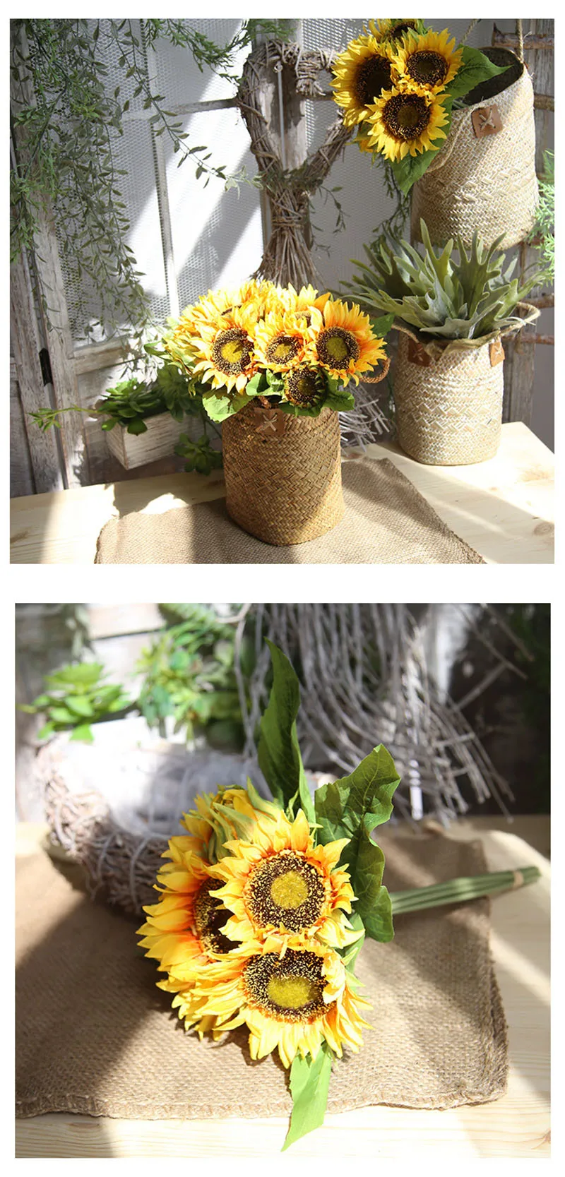 Flone Artificial Sunflower Bouquet Plant Fake Flowers Garden Decoration Material Home Party Sunlight Plant Decoration Accessorie (4)
