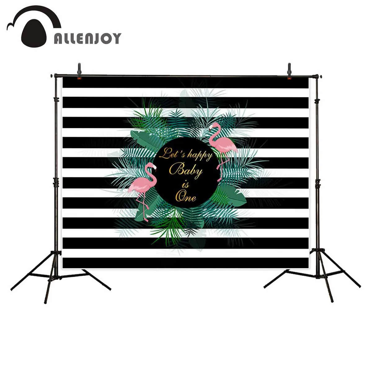 

Allenjoy photography backdrop Black white stripe flamingo plant birthday celebration baptism theme background camera fotografica