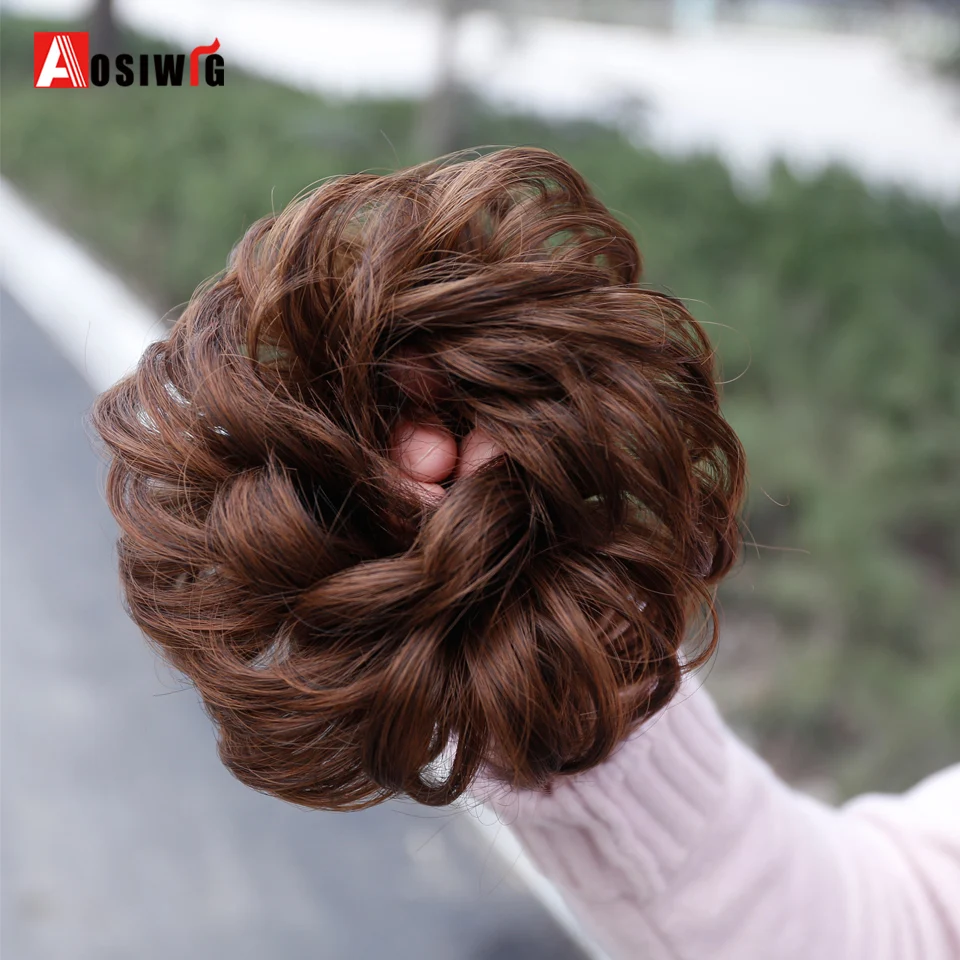 

AOSIWIG Short Curly Chignons Hair Synthetic Hair Rope Natural Fake Hair Bun Curly Clip In Hair Extensions