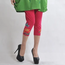 2016 China style Women lotus hand-painted pants pure cotton high Waist Casual Cropped Capri pants legging trousers Plus size 4XL