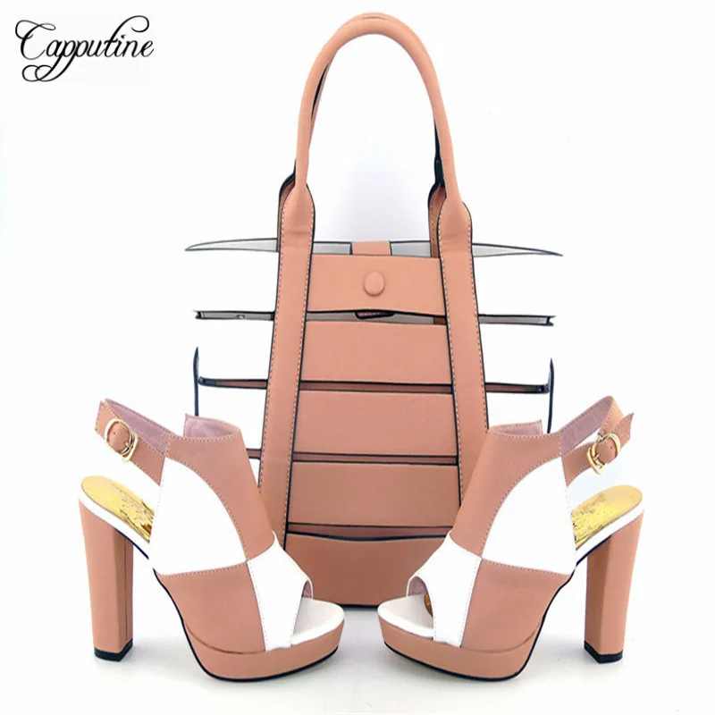 Capputine New Fashion PU Leather Double Color font b Shoes b font And Bag Set Italian