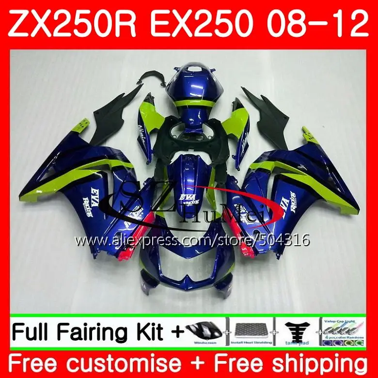 

Body For KAWASAKI NINJA ZX-250R EX 250 ZX glossy blue 250R 08 09 10 11 12 1SH4 EX250 ZX250R 2008 2009 2010 2011 2012 Fairings