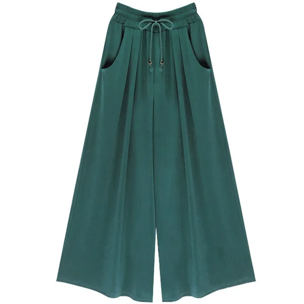 

Summer Seven Length wide leg pants large size 5XL 6XL loose Palazzo pants Stretch Broad leg harem trousers for women Green