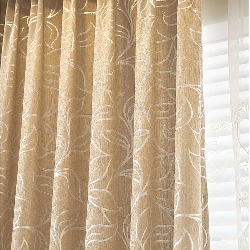  New Leaves Chenille Jacquard Blinds Fabric Window Curtain GIGIZAZA Silver Black Out Custom Size Sha - 32755473928