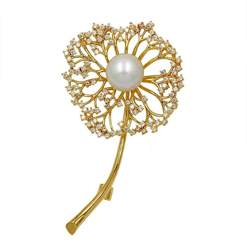 Сверкающий кубический цирконий Кристалл Одуванчик цветок брошь булавки для женщин в белом золотом или желтом золотом цвет покрытием
