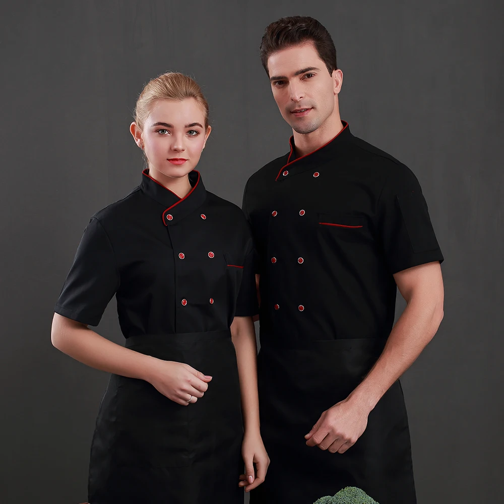 Chaqueta шеф-повара рубашки сплошной цвет Униформа с короткими рукавами куртка еда для вызова обслуживания в отелях кухня рабочая одежда Carnaval Volwassen Kostuums