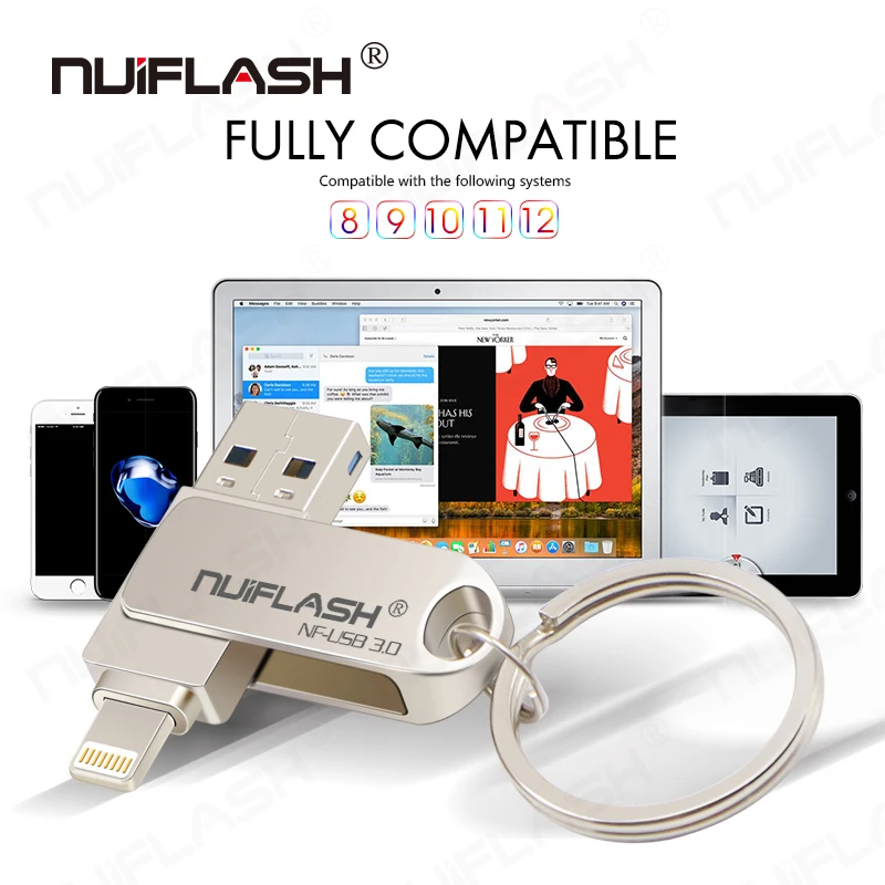 Nuiflash USB флэш-накопитель для iPhone Xs Max X 8 7 6 iPad 16/32/64/128 ГБ флеш-накопитель USB флэш-накопитель "молния" езды на автомобиле
