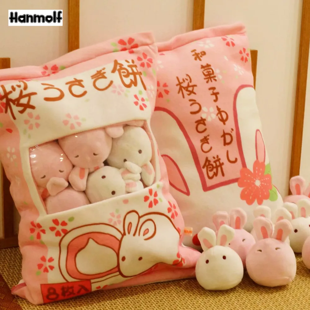 

Sakura Rabbit Ball Plush Toy White/Pink Plushie Rabbit Pudding Animals Ball in Bag Stuffed Mini Rabbit Toy Huggable Kids Gift