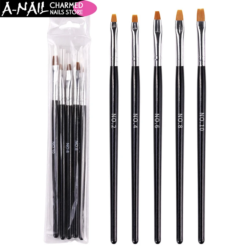 

5 Pcs/Set Nail Art Brush Flat Pen Drawing Painting Tips Dust Clean Builder Acrylic UV Gel Polish Extension Design Tools Manicure
