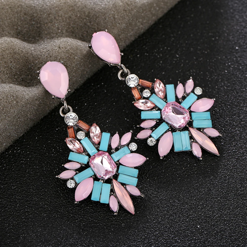 XIYANIKE New Elegant Crystal Earrings Gem Stone Resin Drop Earrings For Women Birthday Gift Bijoux Bohemia Brincos E558