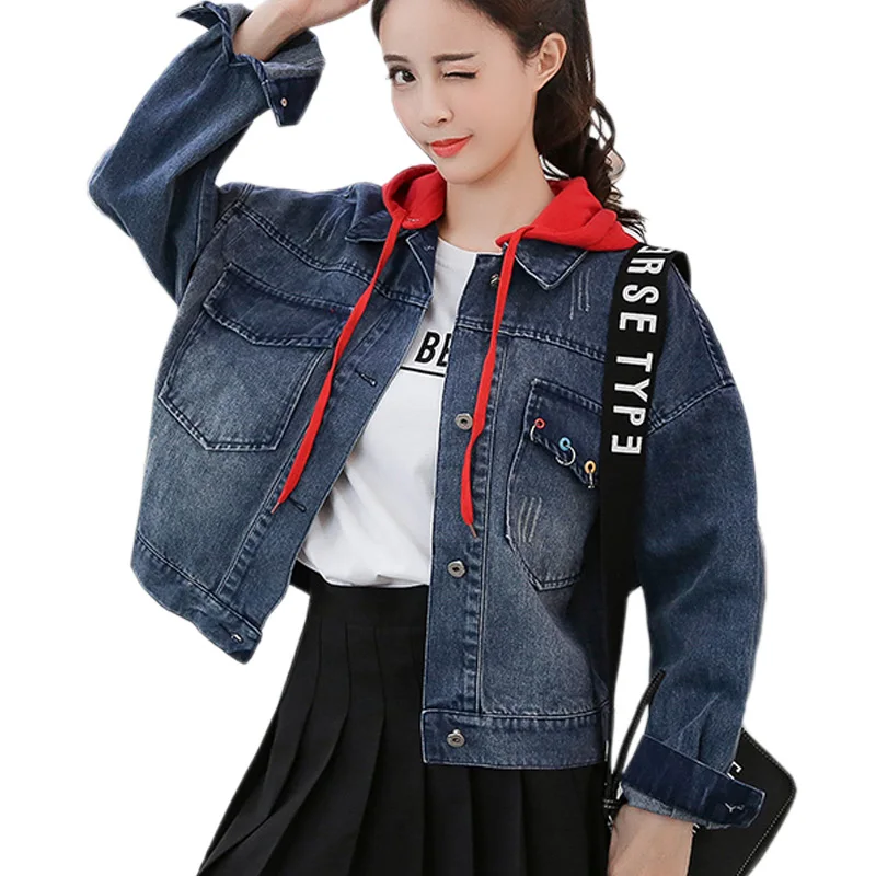 New 2018 Autumn Winter Denim Coat Women Long Sleeve Hoodie BF Denim Jacket Jean Vintage Outwear Harajuku Oversize Jacket Fashion Coats