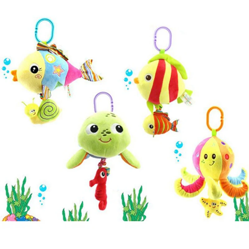 

28cm Baby Toys Sea Animal Plush Toy Baby Rattles Cartoon Car Hanging Strollers Musical Toys Octopus Turtles Tortoises Fish