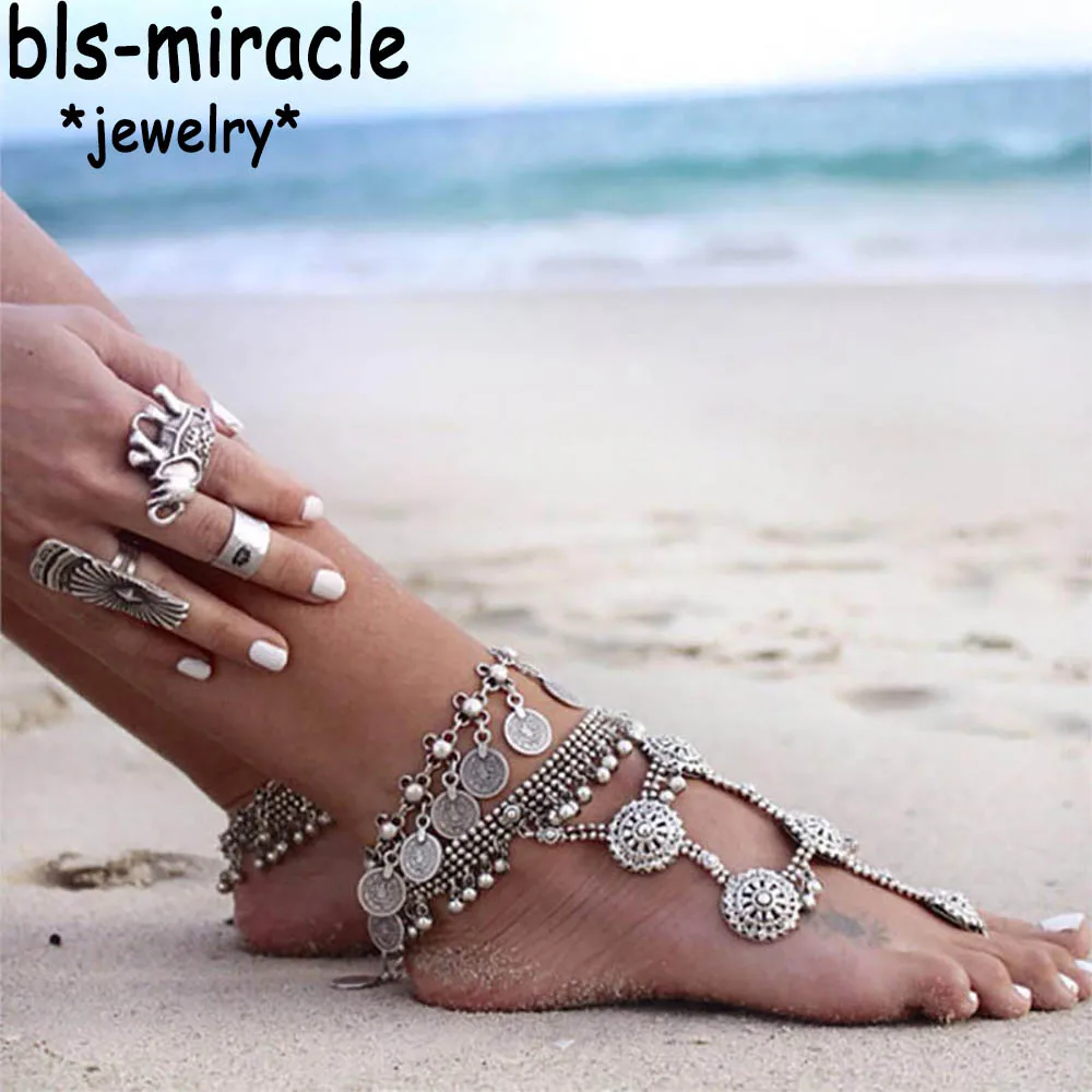 Bls-miracle Bohemia Summer Hot Fashion Foot Jewelry Metal Tassel Vintage Charm Coin Anklets Gift For Woman Beach Anklet A-12 - Image 2