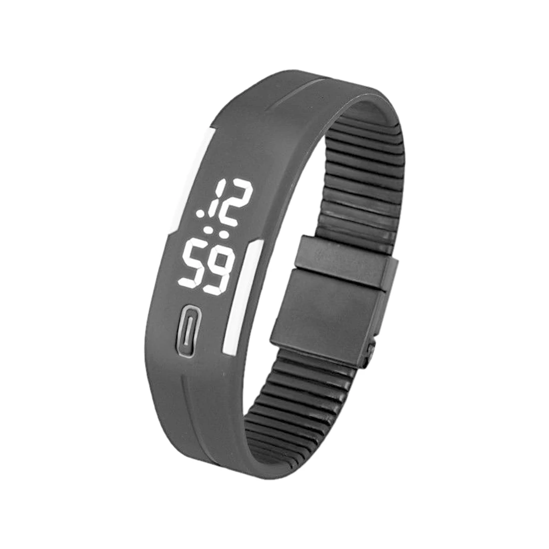 Sports Silicone Rubber White LED Digital Watch Bracelet Men Women Black