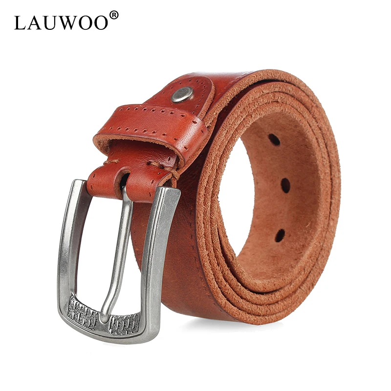 

LAUWOO High quality Men's Vintage genuine leather belt Men's casual soft cow Leather belt trousers waist straps for male