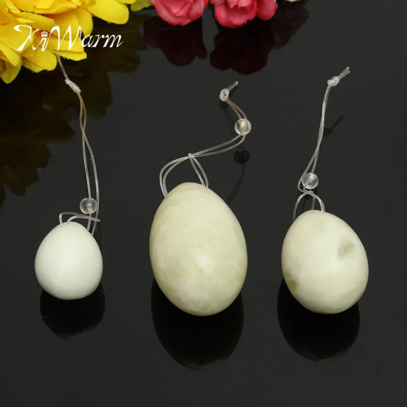 

KiWarm On Sale 3pcs White Natural Jade Fluorite Egg Yoni Stone Balls for Pelvic Muscle Exercise Health Massage Gemstone Pendant