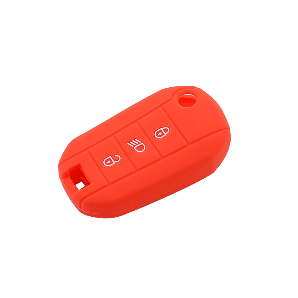 OkeyTech, 3 кнопки, силиконовый резиновый чехол для автомобильных ключей для peugeot 3008 208 308 508 408 2008, защитный чехол-держатель, автомобильные аксессуары - Название цвета: Красный