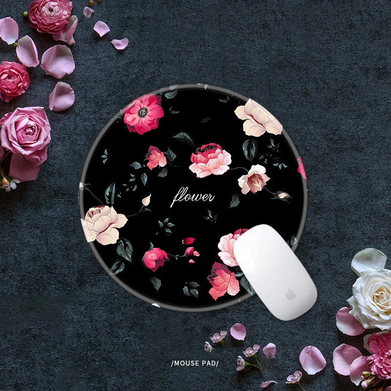 

Literary DIY Personal Mouse Pad mat Small 24cm Round BLACK FLOWER Customized Desktop Large Size Pad Mousepad with Locking Edge