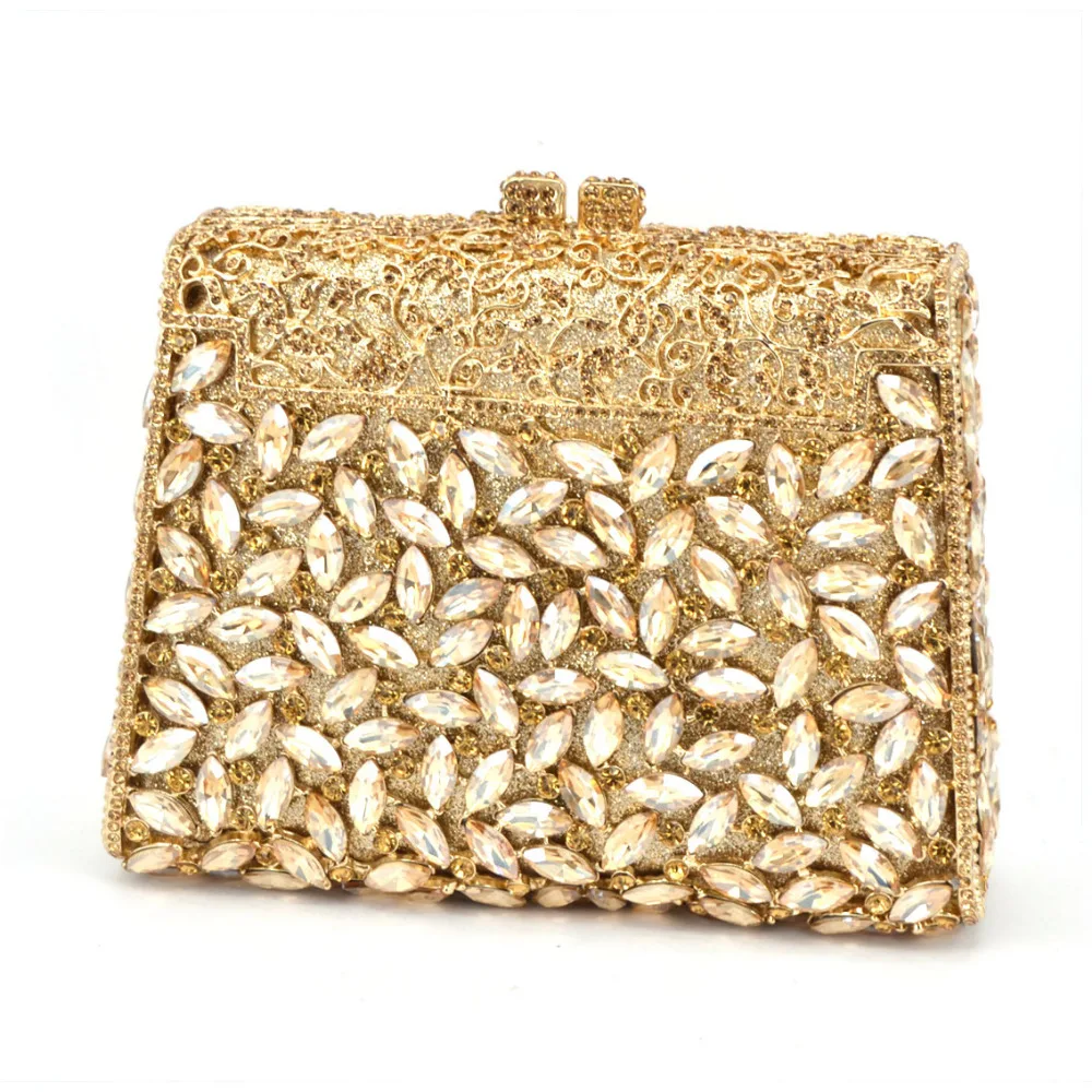 Gift Box GOLD Colors Crystal Metal Clutches Hard Case Bridal Evening Clutch Bag Make Up Box ...