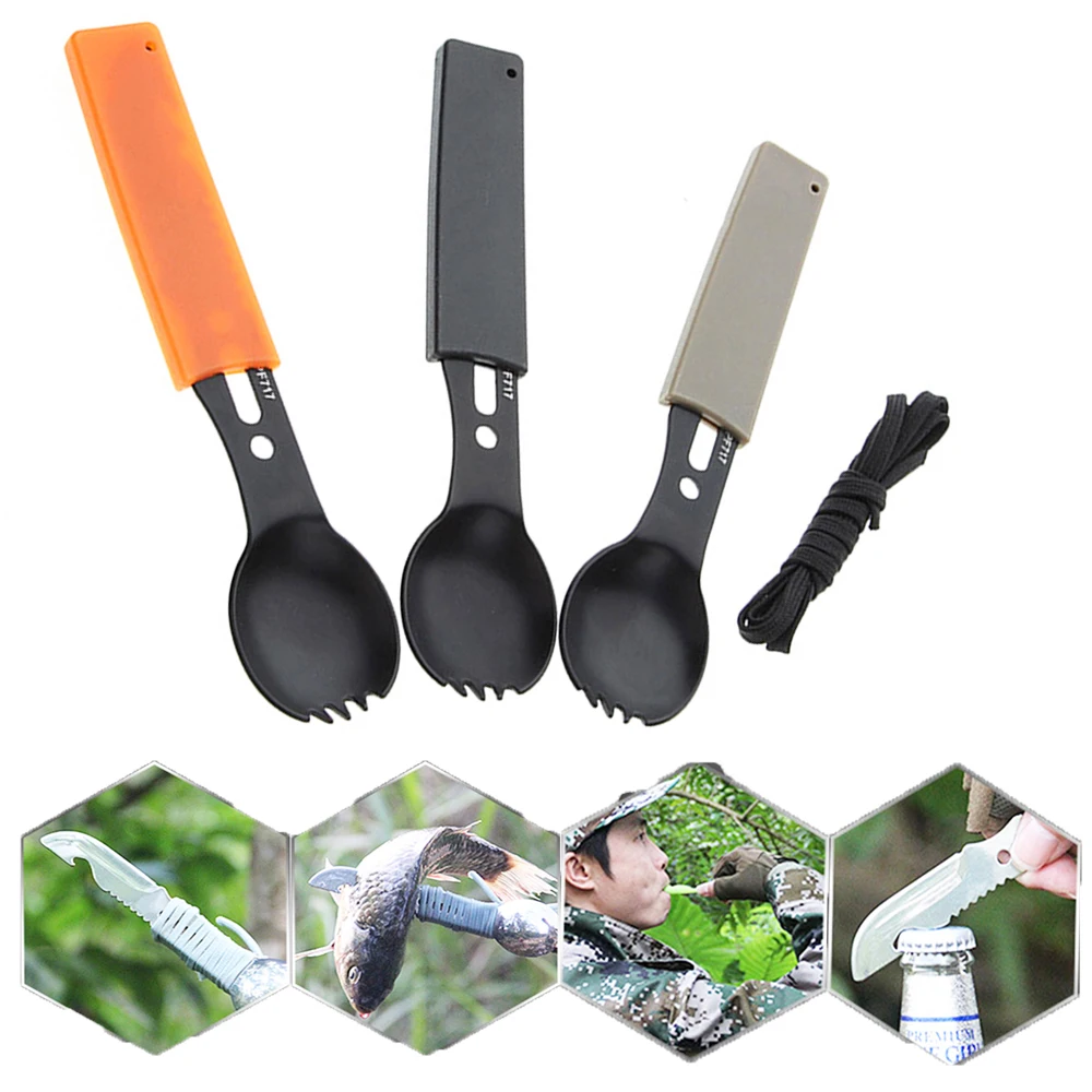 

Cookware Spoon Fork Bottle Opener Portable Multifunctional Camping Tool Safety & Survival Durable Stainless Steel Survival kit