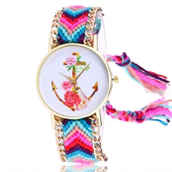

2019 new Fashion gold woman watch Retro Woven tassel strap Ladies roses anchor dial Clock student casual bracelet watch female