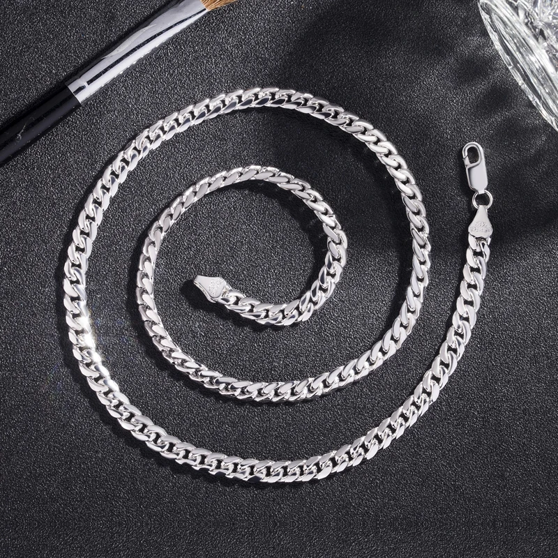 Moda 100% sólida plata esterlina 925 Rolo cadena collar Hombres 18-22 pulgadas popular cadena gruesa cadena cubana joyería de plata - 6